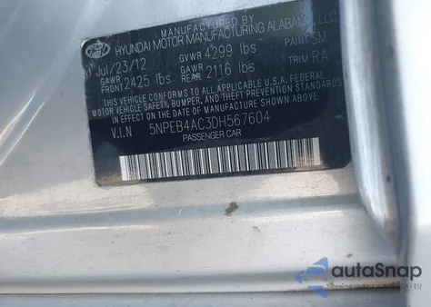 2013 Hyundai Sonata Gls из США, поврежденный, VIN 5NPEB4AC3DH567604